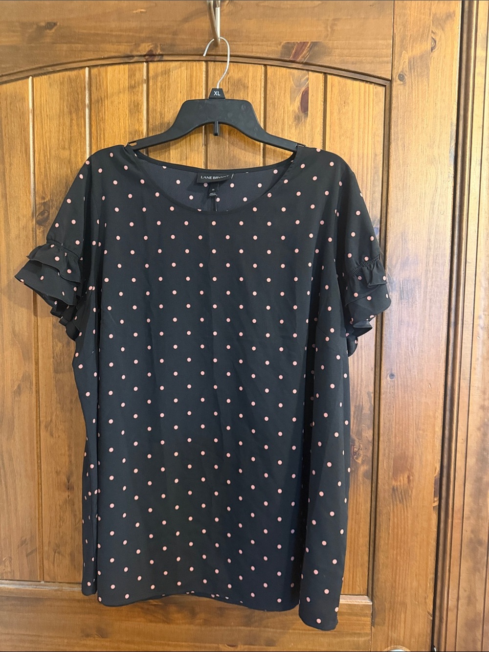 Lane Bryant Black Blouse with Pink Polka Dots